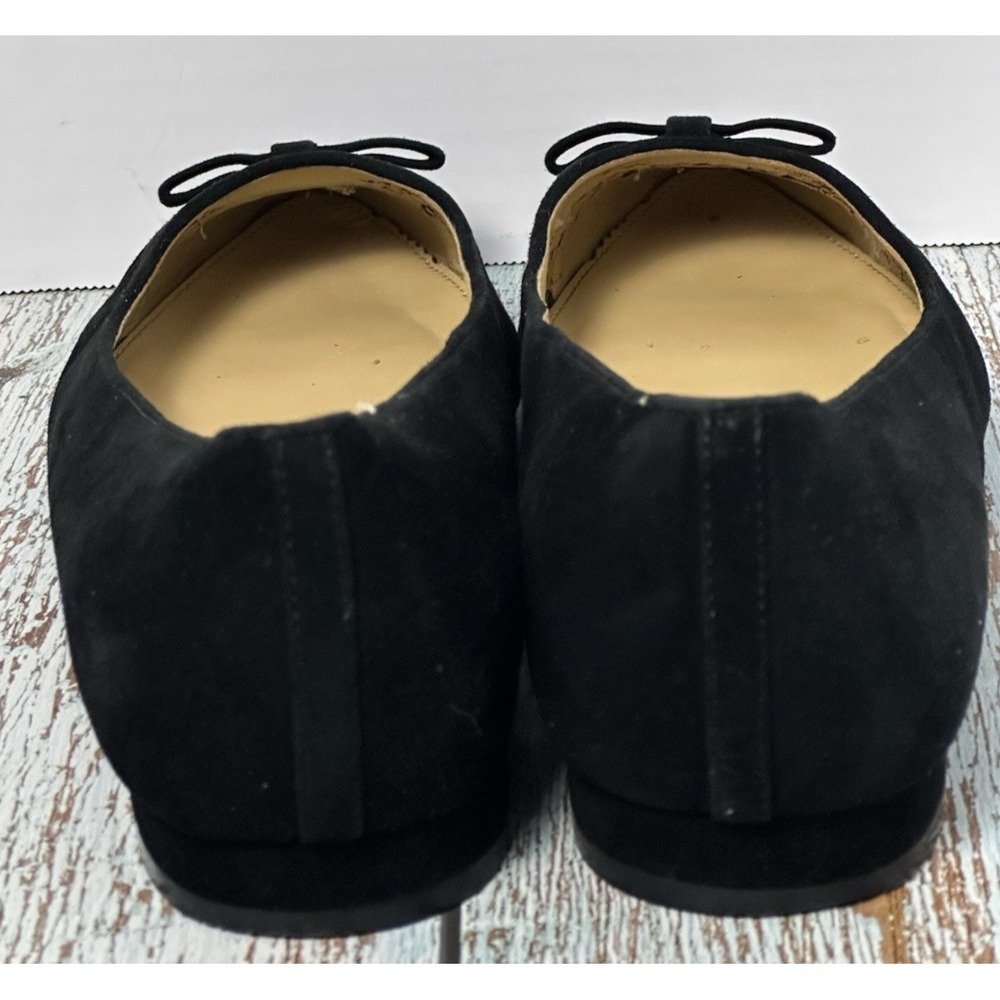 Talbots Edison Cap Toe Flats 9.5 M Black Suede Leather Bow Pointed Toe Shoes - Picture 5 of 16
